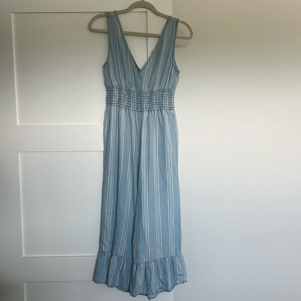 XS BB Dakota flare bottom white and denim striped jumpsuit